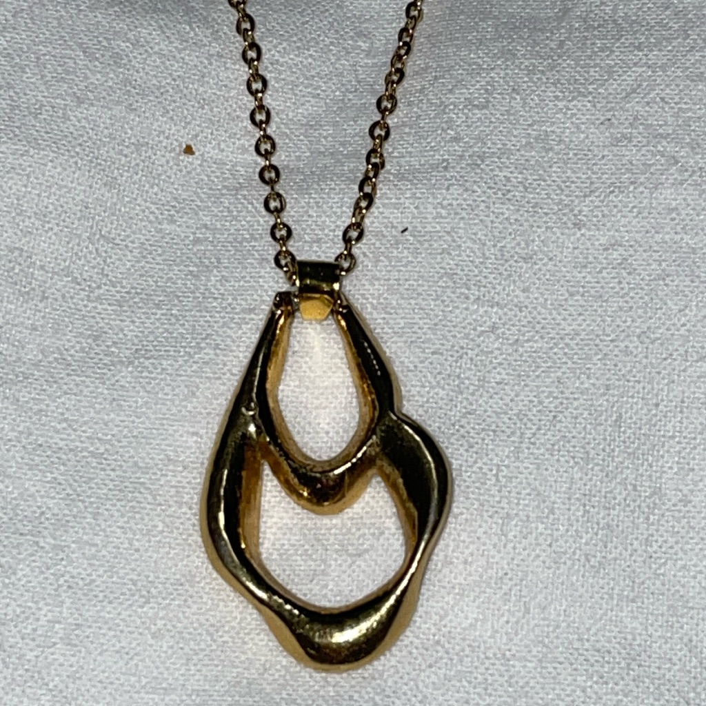 Vintage Gold Tone Geometry Teardrop Pendant Necklace Lobster Clasp 16